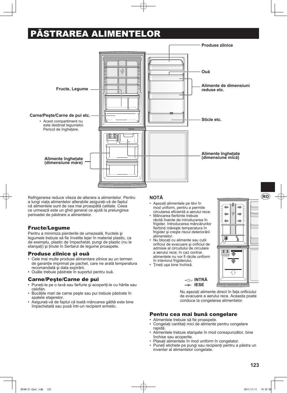 Păstrarea alimentelor, Fructe/legume, Produse zilnice şi ouă | Carne/peşte/carne de pui, Pentru cea mai bună congelare | Sharp SJ-WP320TBE User Manual | Page 123 / 224