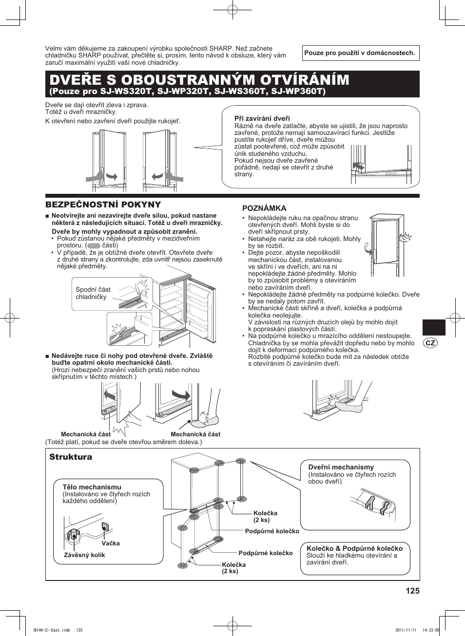 B144)cze, Dveře s oboustranným otvíráním, Bezpečnostní pokyny | Struktura | Sharp SJ-WP320TBE User Manual | Page 125 / 224