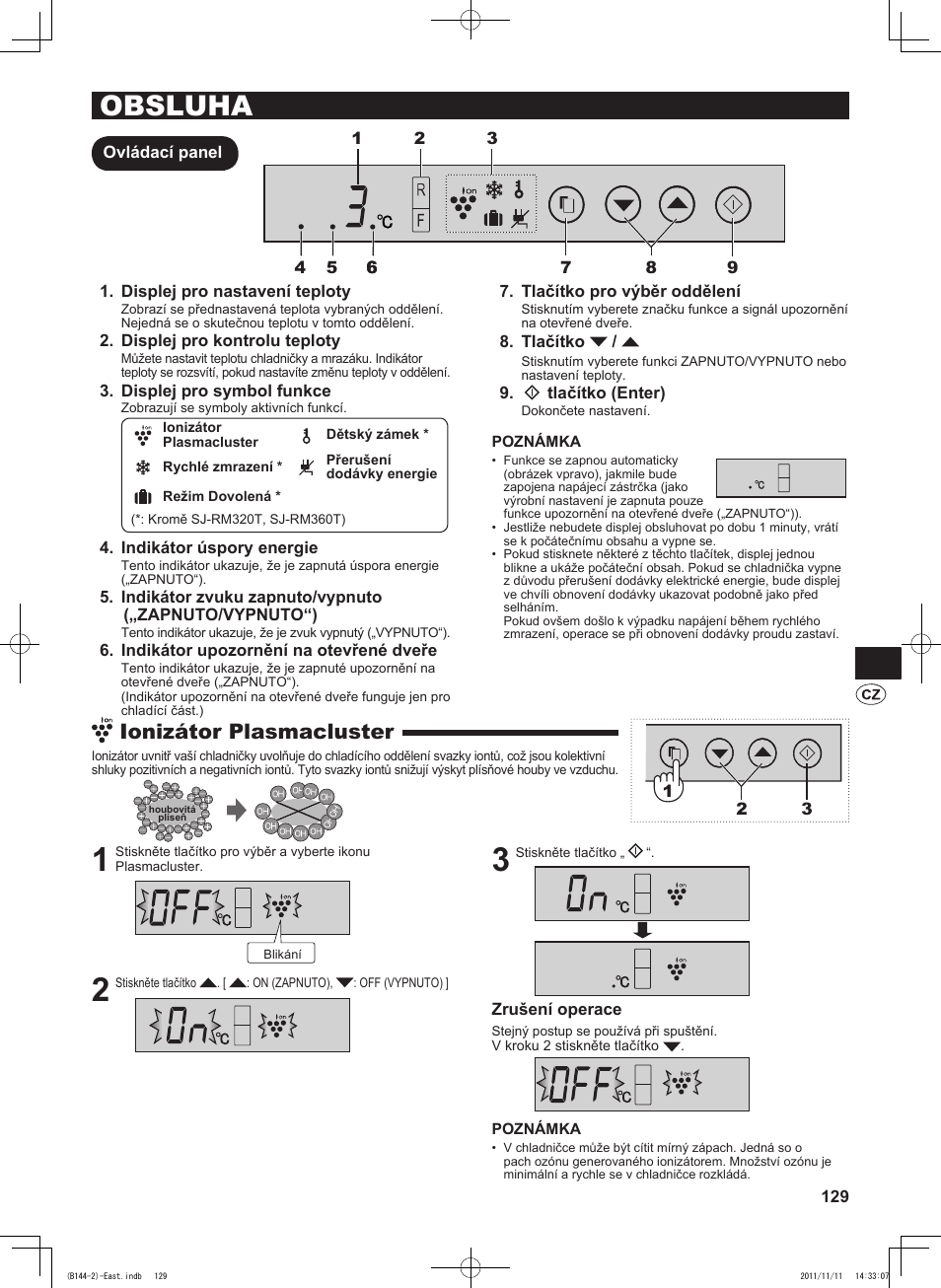 Obsluha, Ionizátor plasmacluster | Sharp SJ-WP320TBE User Manual | Page 129 / 224