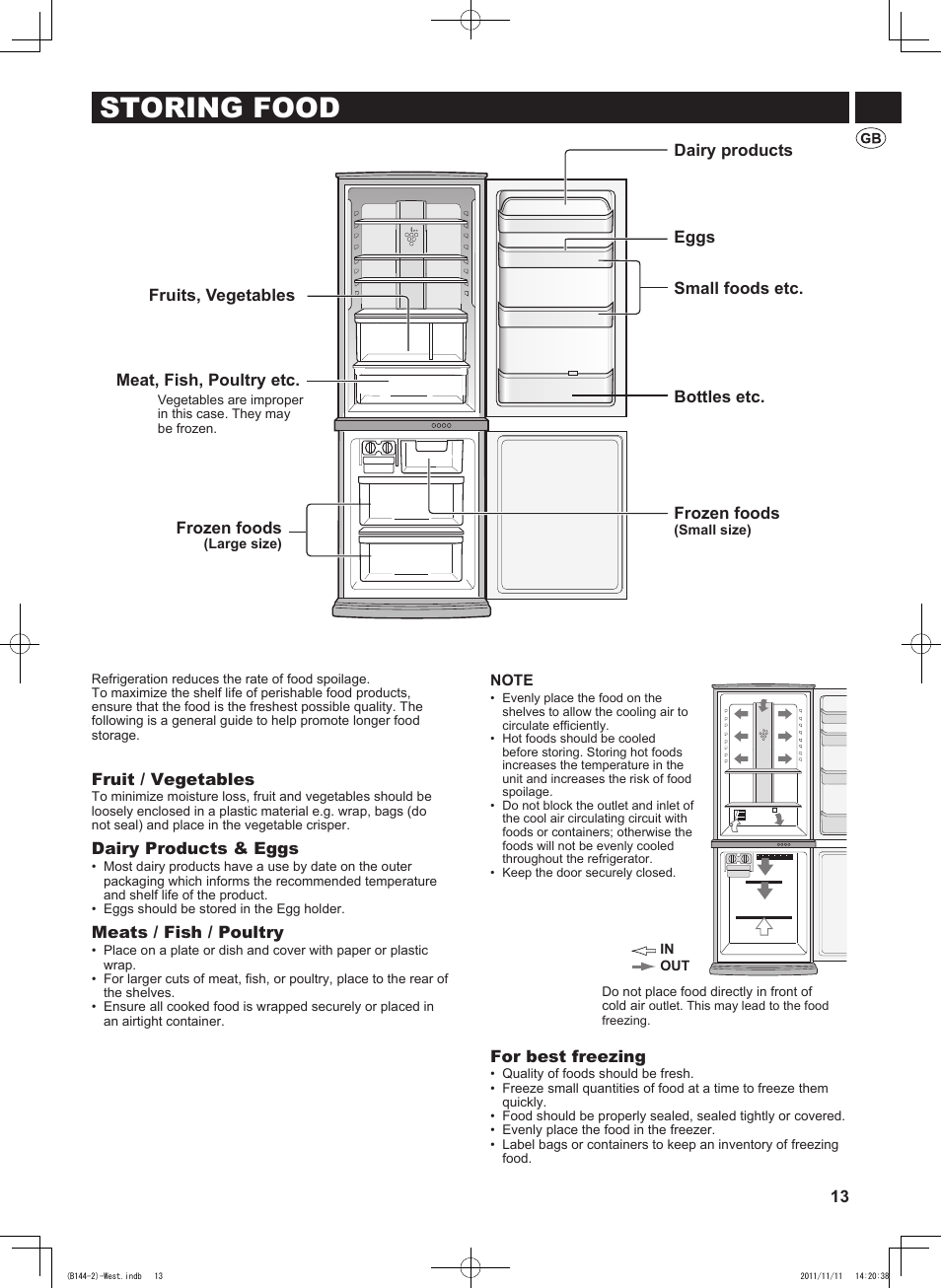 Storing food | Sharp SJ-WP320TBE User Manual | Page 13 / 224