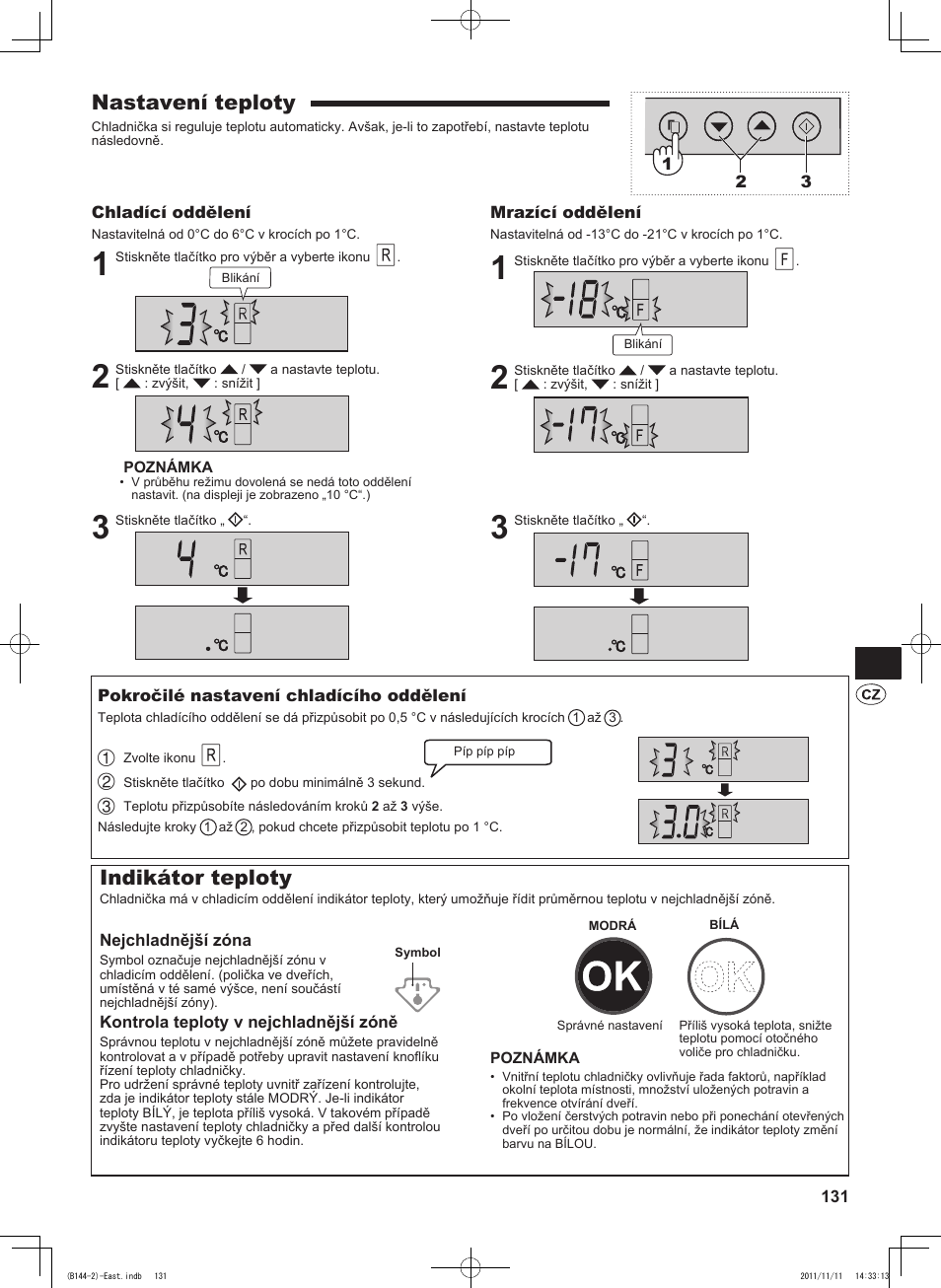 Nastavení teploty, Indikátor teploty | Sharp SJ-WP320TBE User Manual | Page 131 / 224