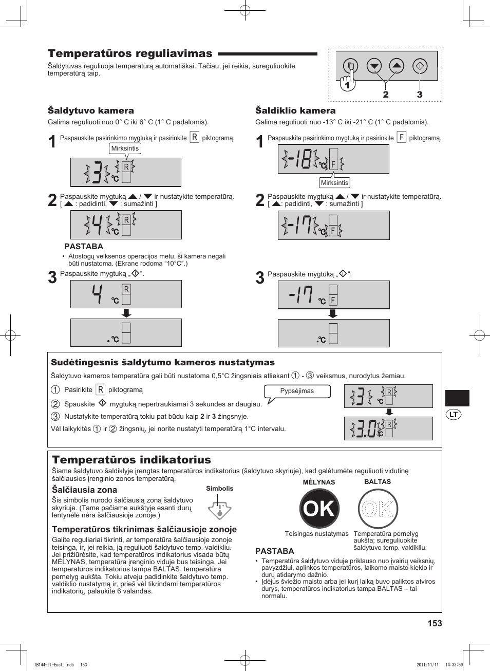 Temperatūros reguliavimas, Temperatūros indikatorius | Sharp SJ-WP320TBE User Manual | Page 153 / 224