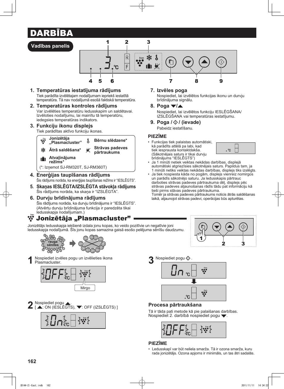 Darbība, Jonizētāja „plasmacluster | Sharp SJ-WP320TBE User Manual | Page 162 / 224