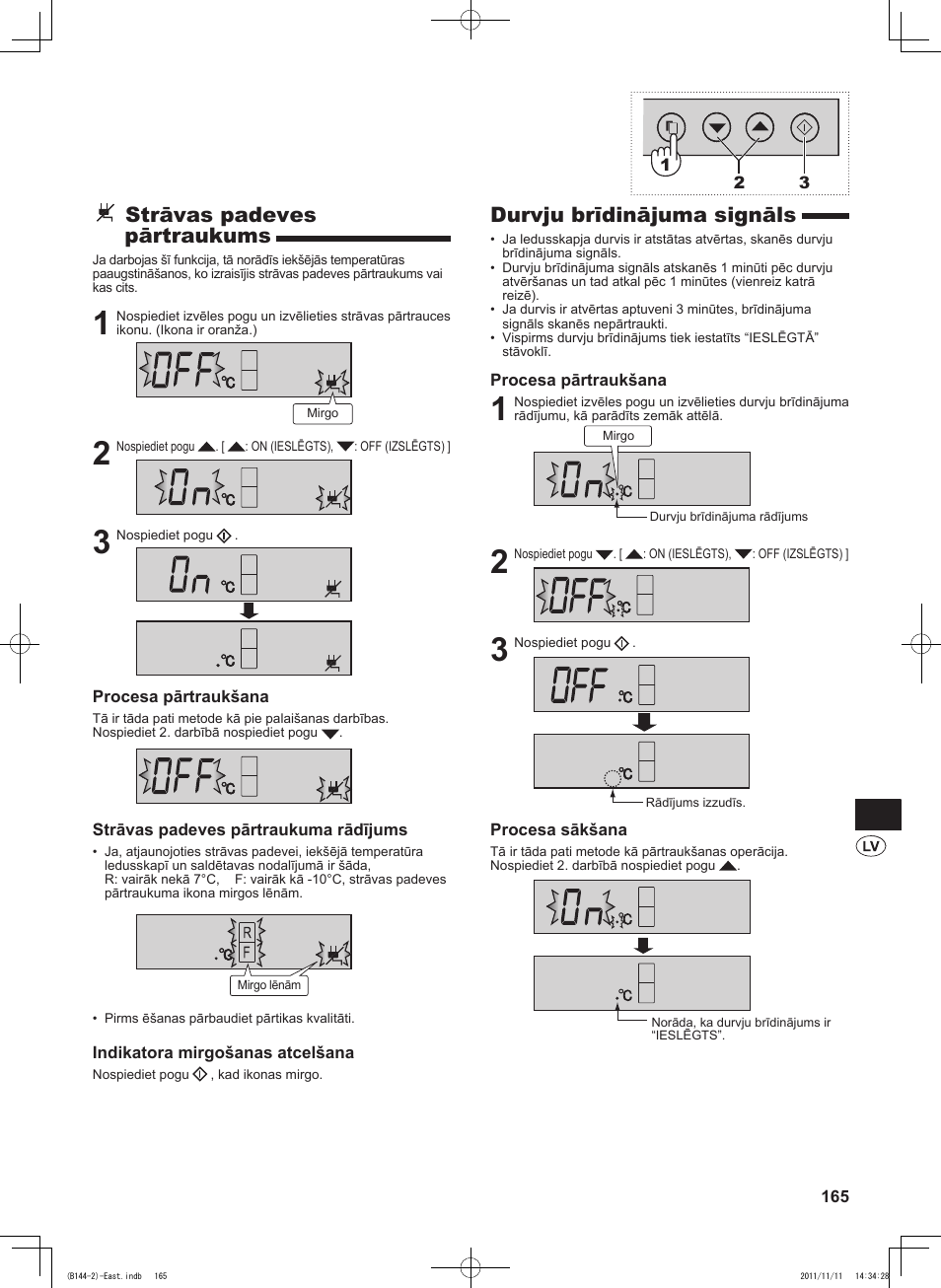 Durvju brīdinājuma signāls, Strāvas padeves pārtraukums | Sharp SJ-WP320TBE User Manual | Page 165 / 224