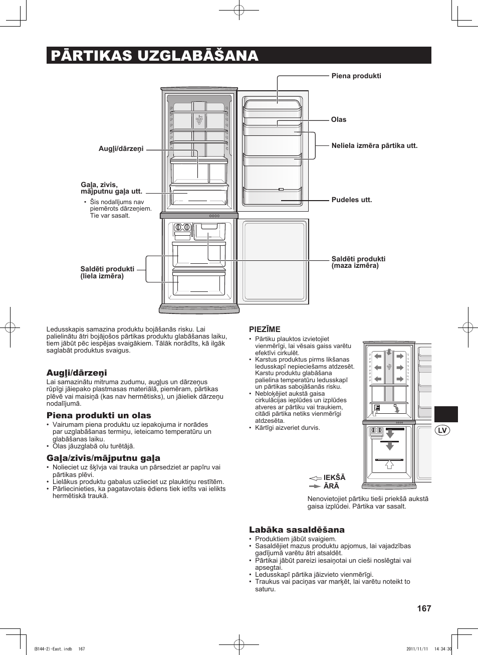 Pārtikas uzglabāšana, Augļi/dārzeņi, Piena produkti un olas | Gaļa/zivis/mājputnu gaļa, Labāka sasaldēšana | Sharp SJ-WP320TBE User Manual | Page 167 / 224