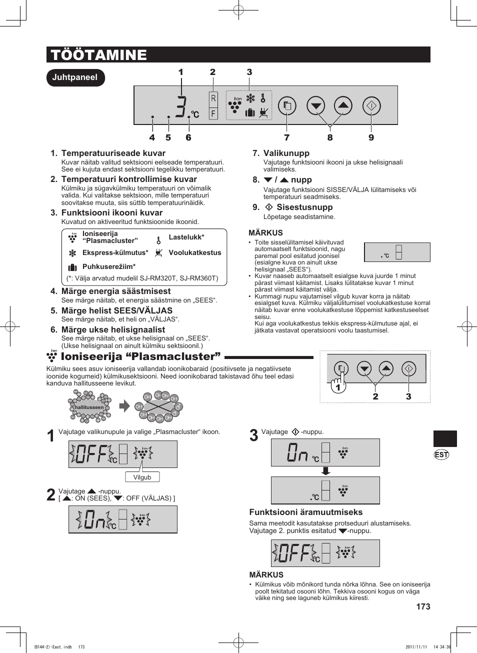 Töötamine, Ioniseerija “plasmacluster | Sharp SJ-WP320TBE User Manual | Page 173 / 224