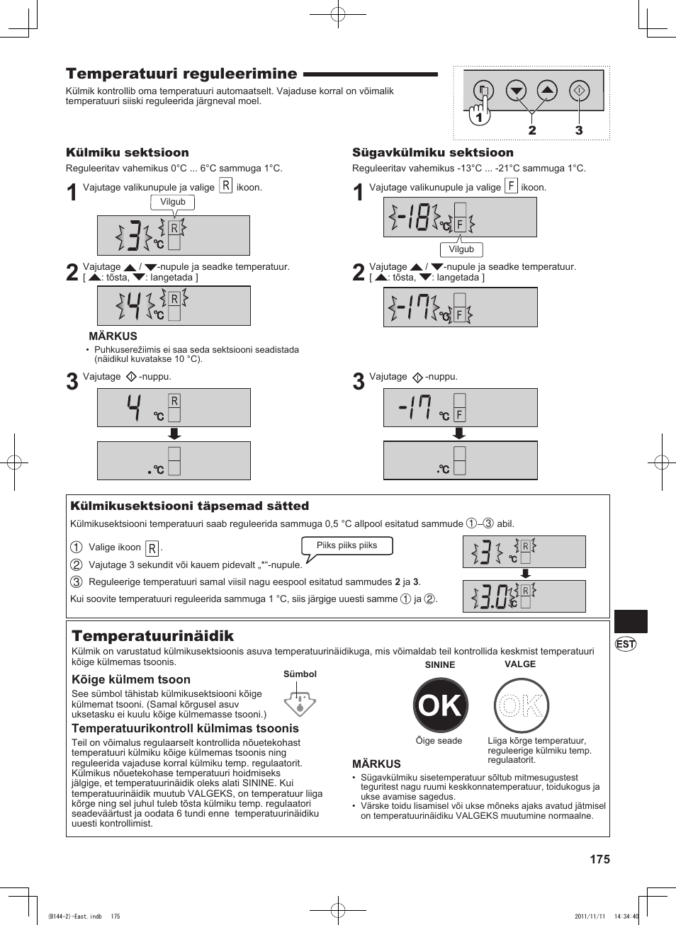 Temperatuuri reguleerimine, Temperatuurinäidik | Sharp SJ-WP320TBE User Manual | Page 175 / 224