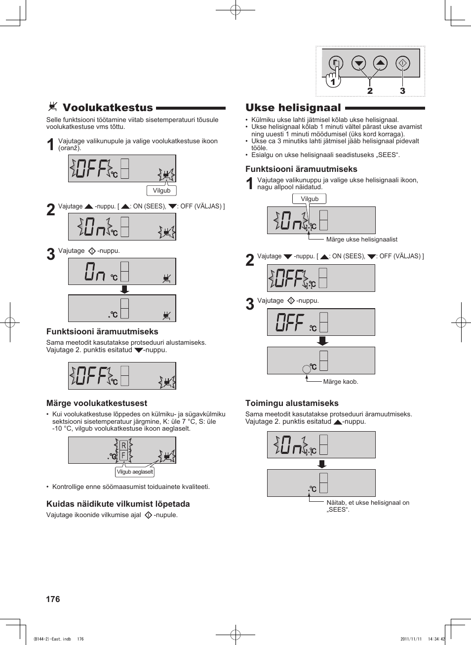 Ukse helisignaal, Voolukatkestus | Sharp SJ-WP320TBE User Manual | Page 176 / 224