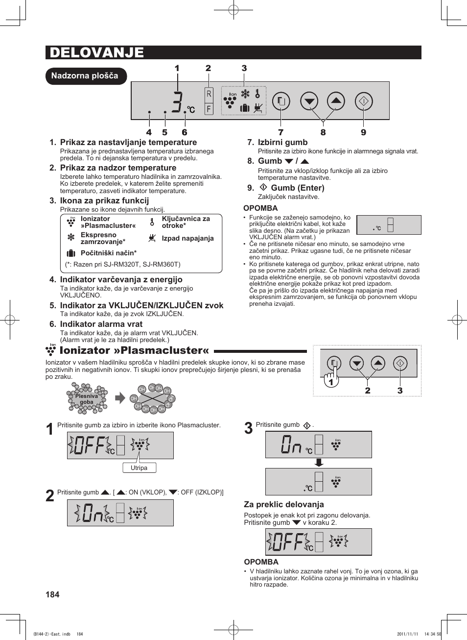 Delovanje, Ionizator »plasmacluster | Sharp SJ-WP320TBE User Manual | Page 184 / 224