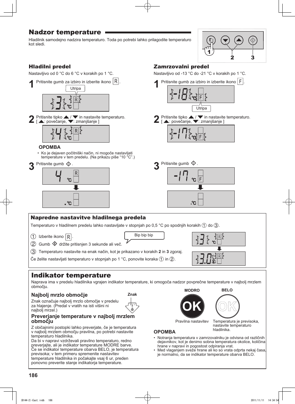 Nadzor temperature, Indikator temperature | Sharp SJ-WP320TBE User Manual | Page 186 / 224
