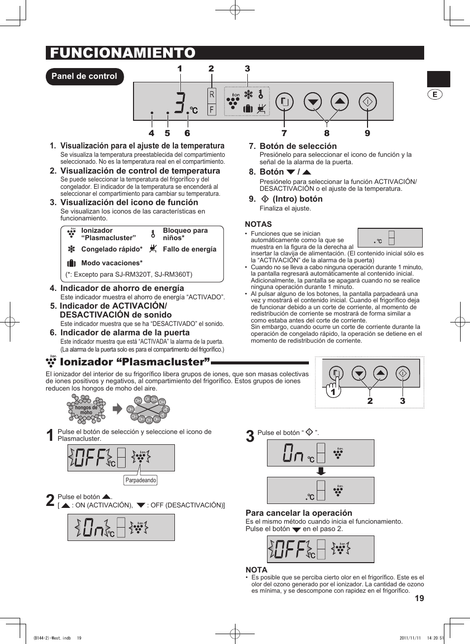 Funcionamiento, Ionizador “plasmacluster | Sharp SJ-WP320TBE User Manual | Page 19 / 224