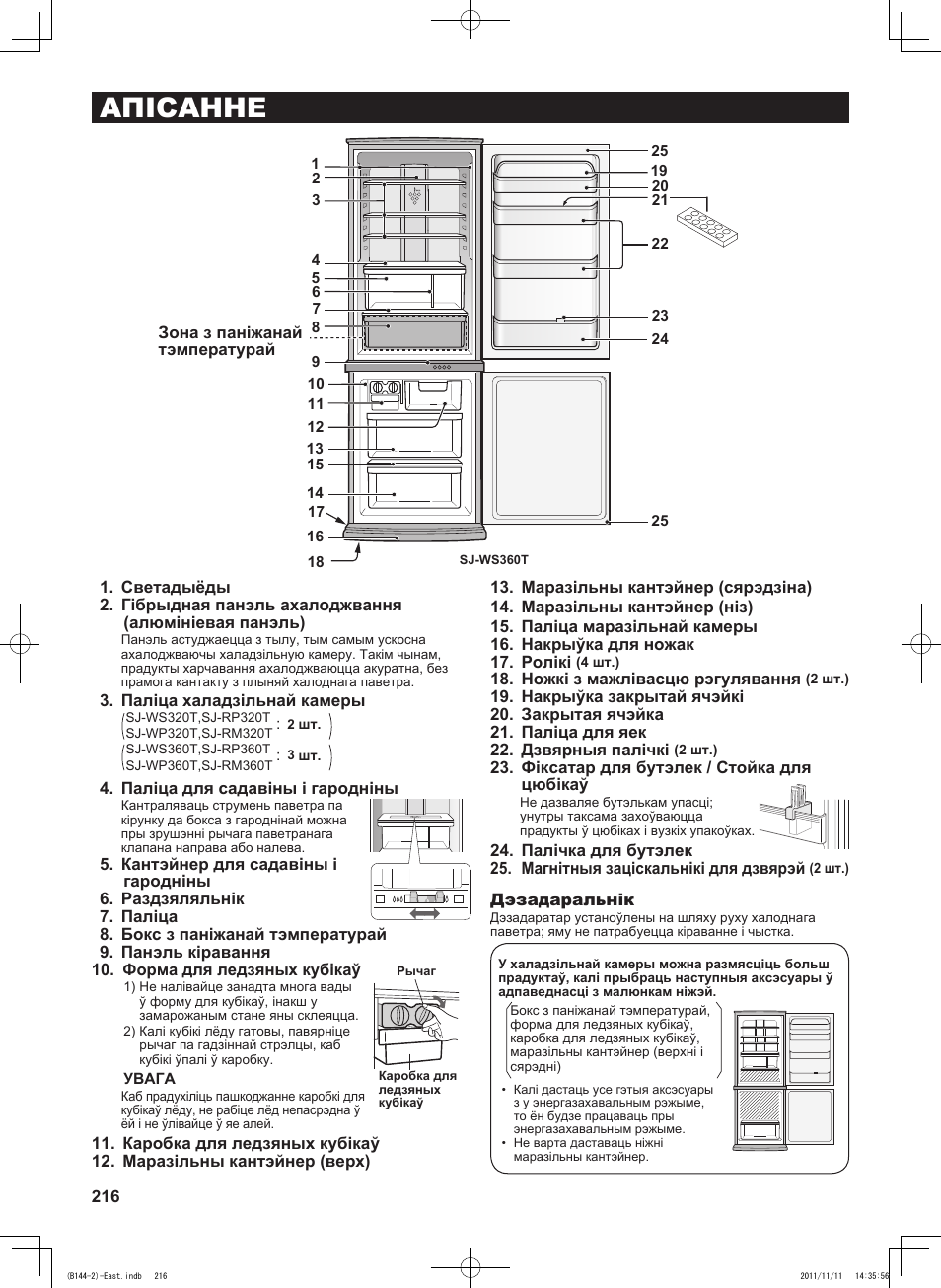 Апісанне | Sharp SJ-WP320TBE User Manual | Page 216 / 224