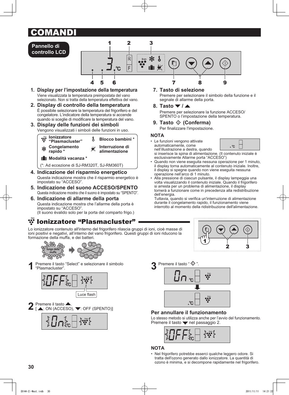 Comandi, Ionizzatore “plasmacluster | Sharp SJ-WP320TBE User Manual | Page 30 / 224