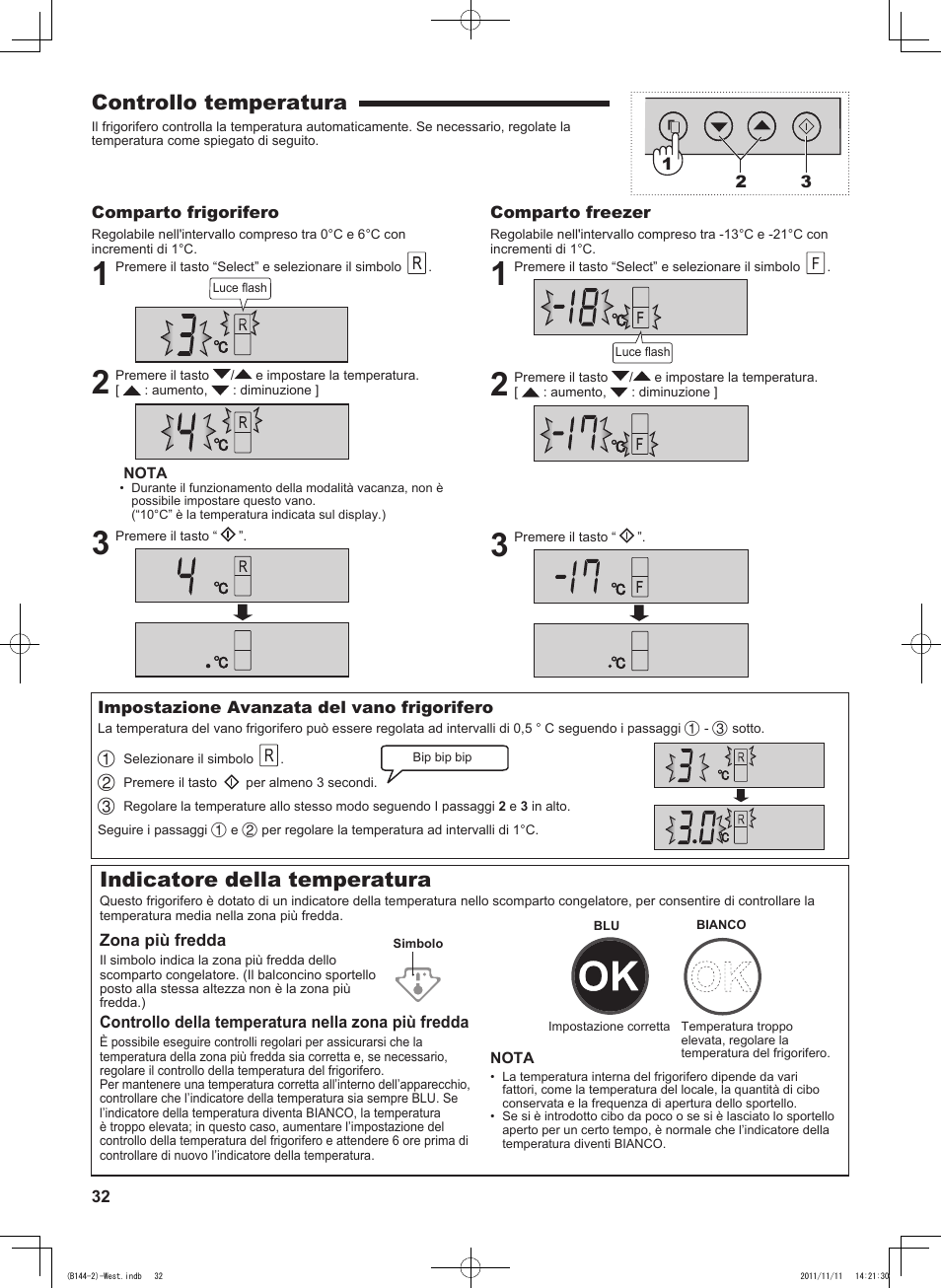 Controllo temperatura, Indicatore della temperatura | Sharp SJ-WP320TBE User Manual | Page 32 / 224