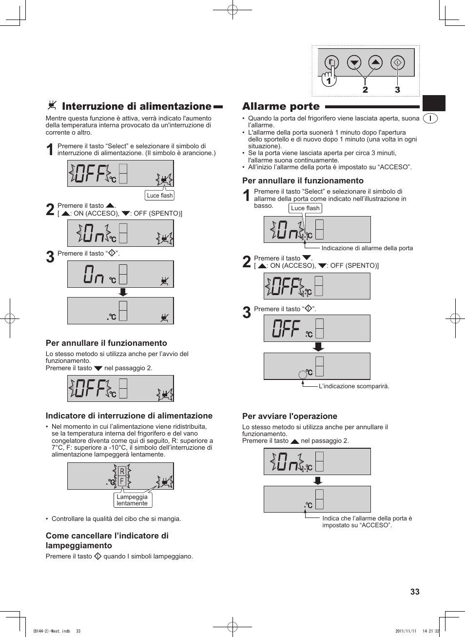 Allarme porte, Interruzione di alimentazione | Sharp SJ-WP320TBE User Manual | Page 33 / 224