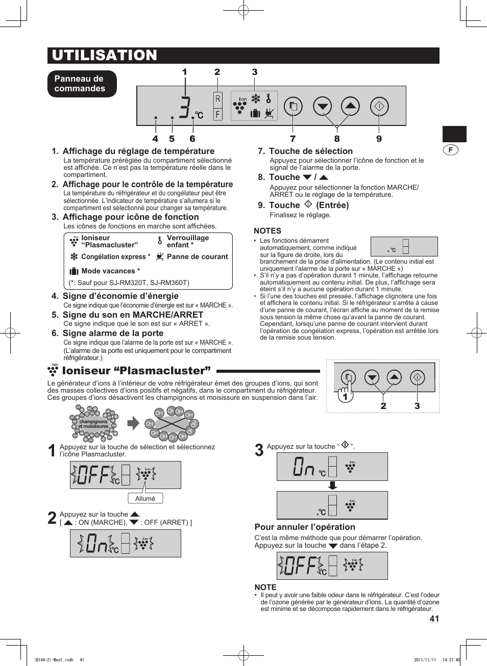 Utilisation, Ioniseur “plasmacluster | Sharp SJ-WP320TBE User Manual | Page 41 / 224