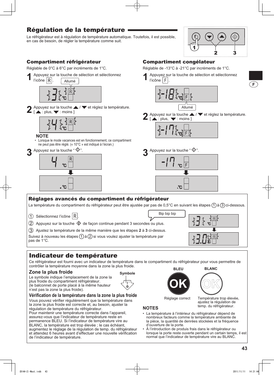 Régulation de la température, Indicateur de température | Sharp SJ-WP320TBE User Manual | Page 43 / 224