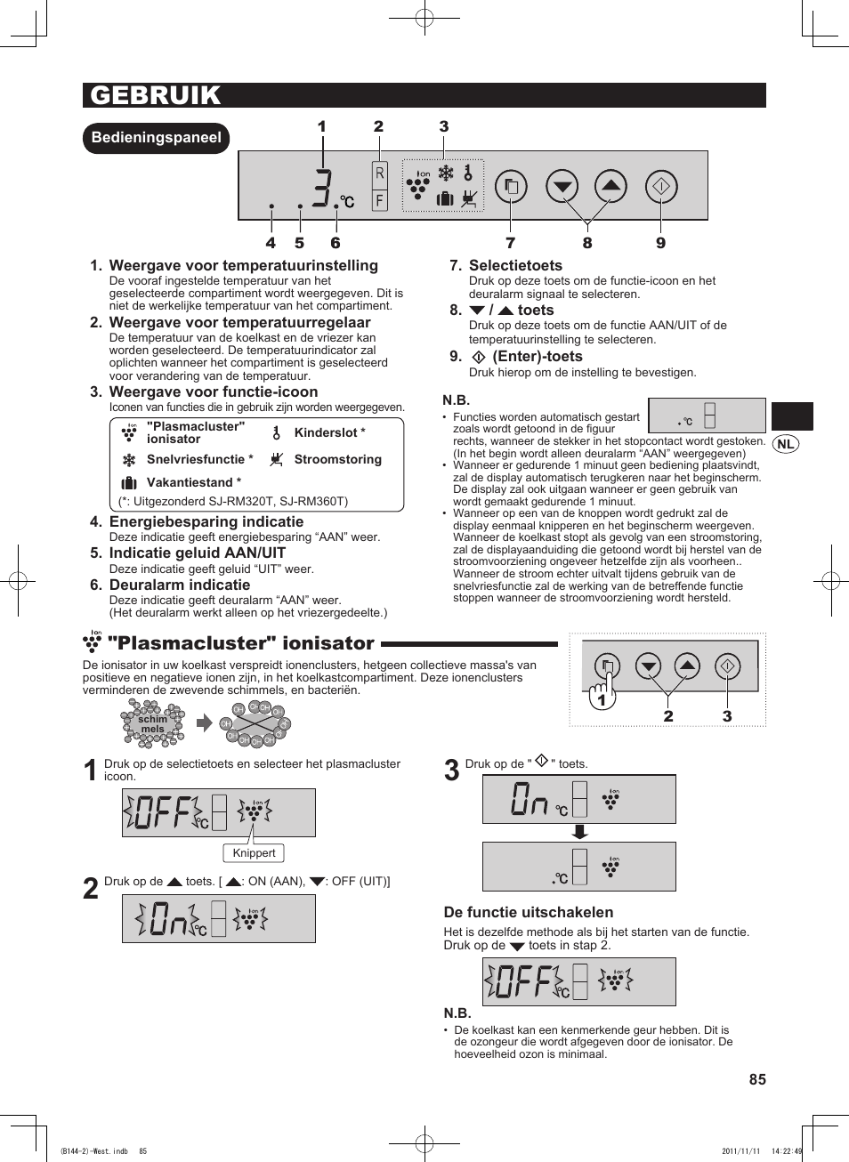 Gebruik, Plasmacluster" ionisator | Sharp SJ-WP320TBE User Manual | Page 85 / 224