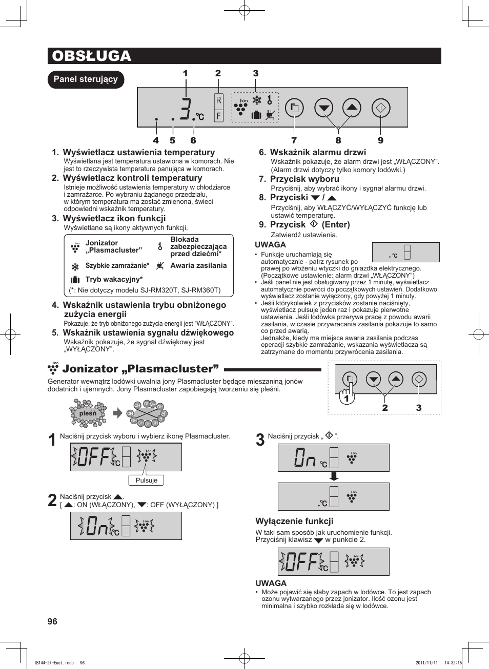 Obsługa, Jonizator „plasmacluster | Sharp SJ-WP320TBE User Manual | Page 96 / 224