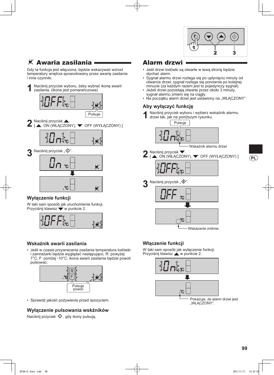 Alarm drzwi, Awaria zasilania | Sharp SJ-WP320TBE User Manual | Page 99 / 224