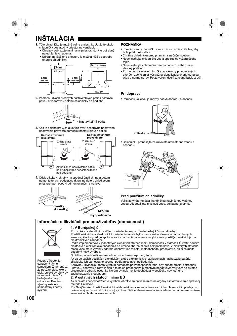 Inštalácia | Sharp SJ-F78PESL User Manual | Page 100 / 156
