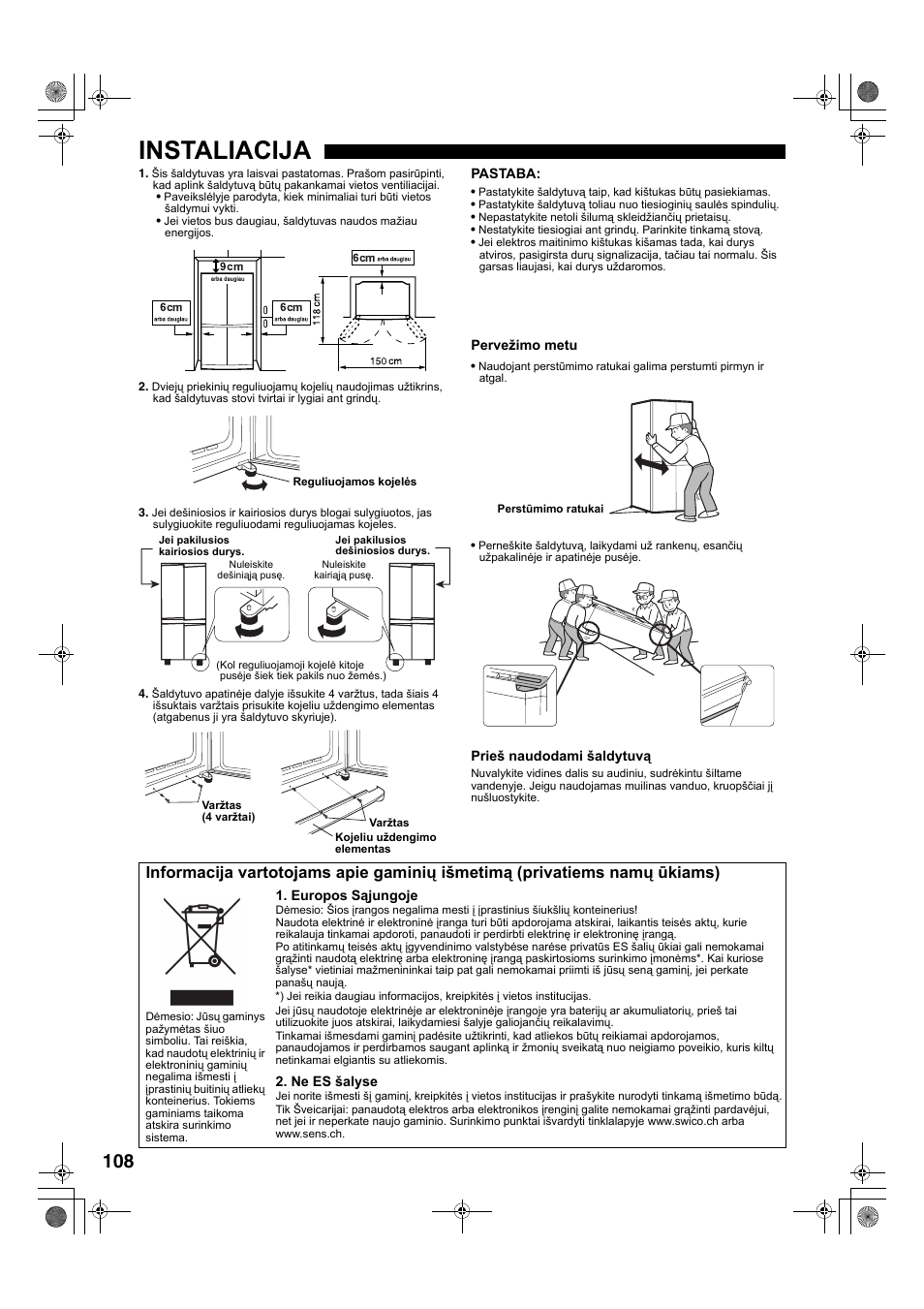 Instaliacija | Sharp SJ-F78PESL User Manual | Page 108 / 156
