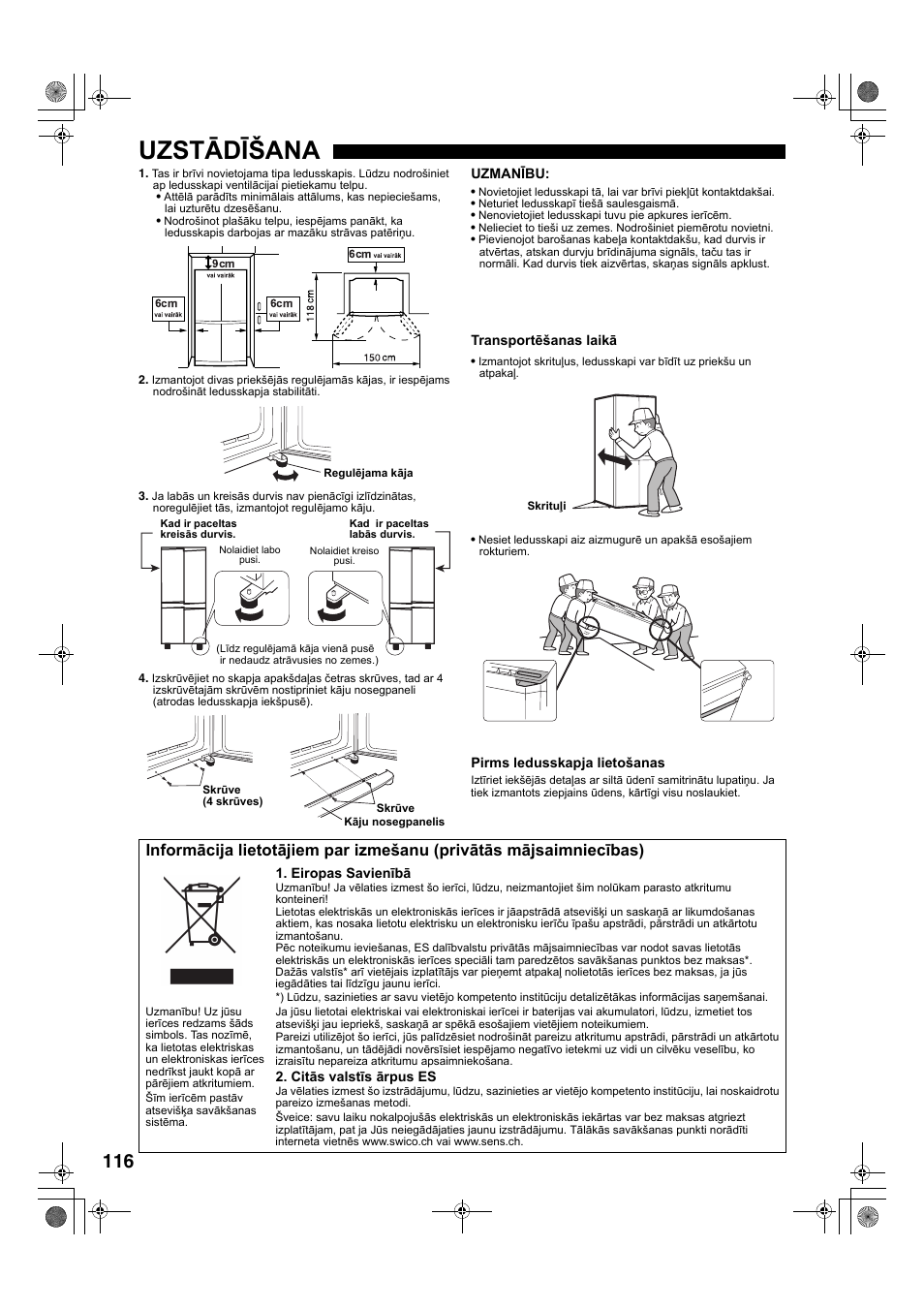 Uzstādīšana | Sharp SJ-F78PESL User Manual | Page 116 / 156