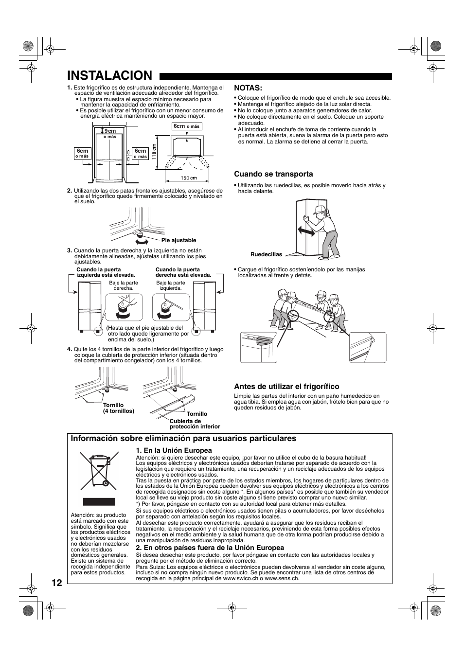 Instalacion | Sharp SJ-F78PESL User Manual | Page 12 / 156