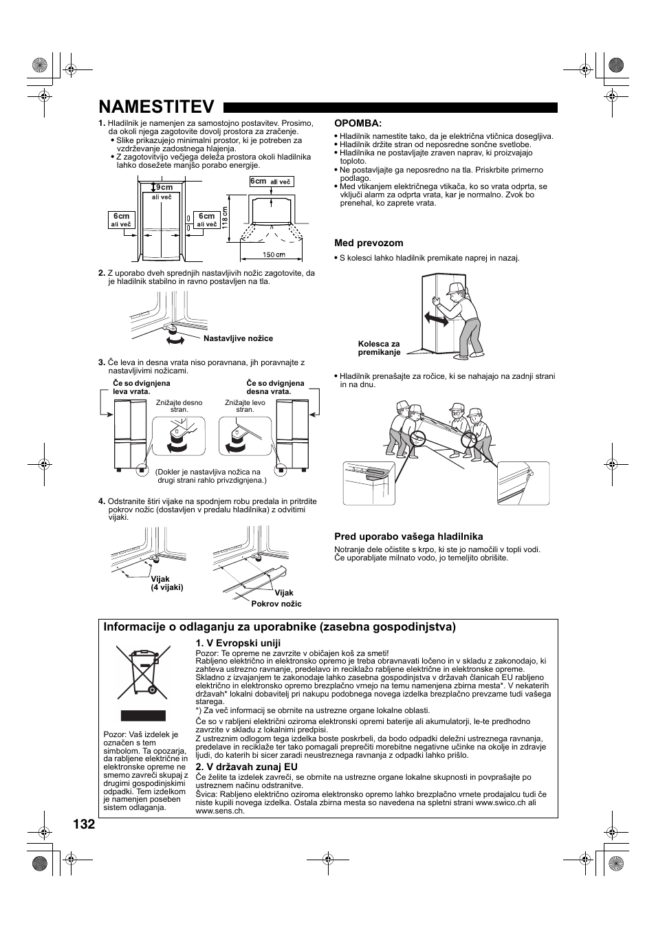 Namestitev | Sharp SJ-F78PESL User Manual | Page 132 / 156