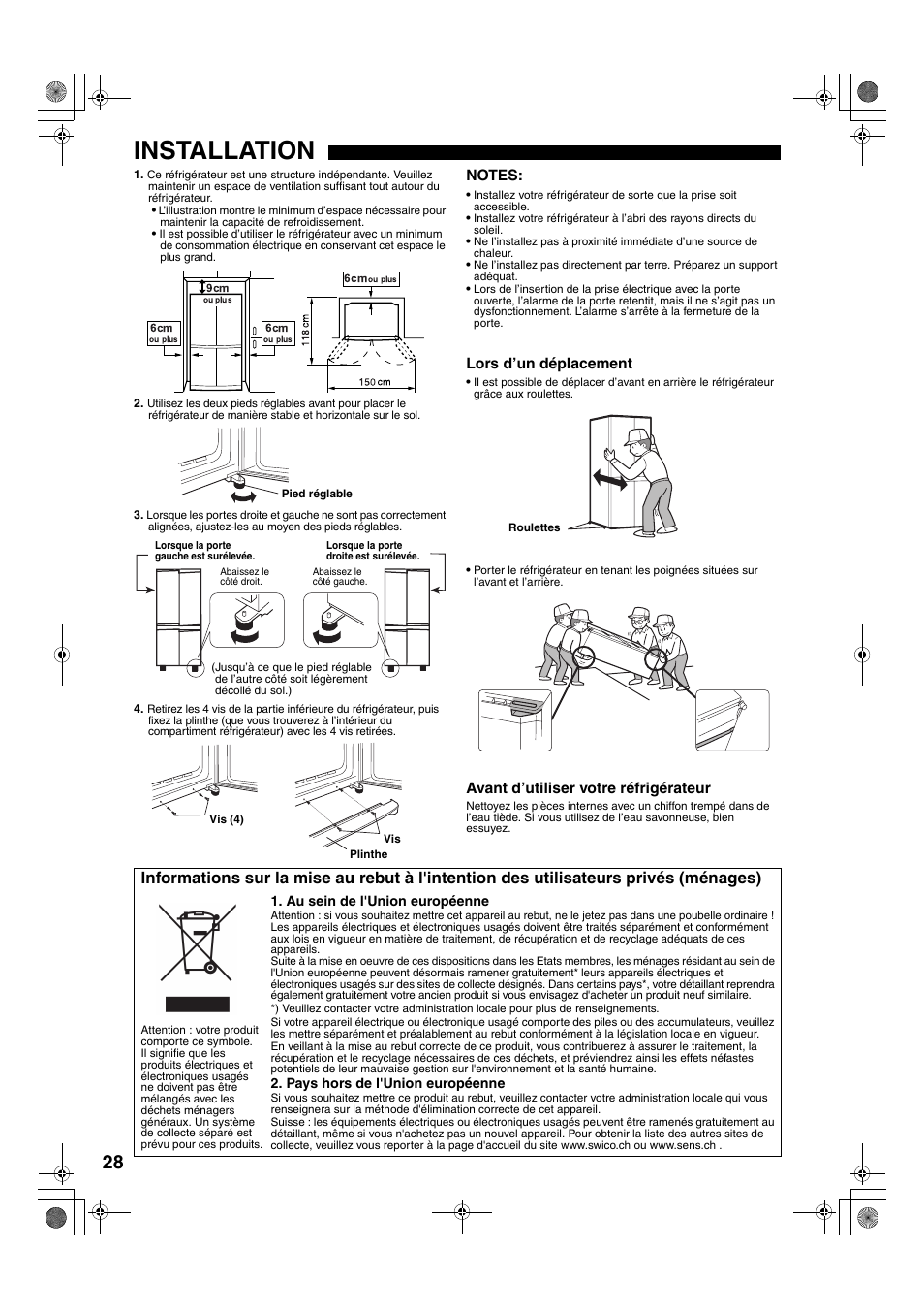 Installation | Sharp SJ-F78PESL User Manual | Page 28 / 156