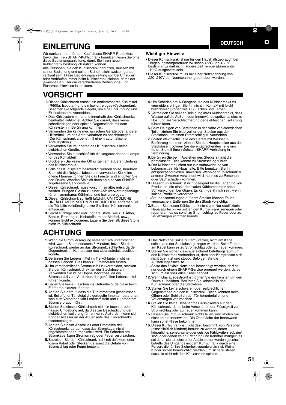 A808-4版)3_ger dut, Einleitung, Vorsicht | Achtung | Sharp SJ-F78PESL User Manual | Page 51 / 156