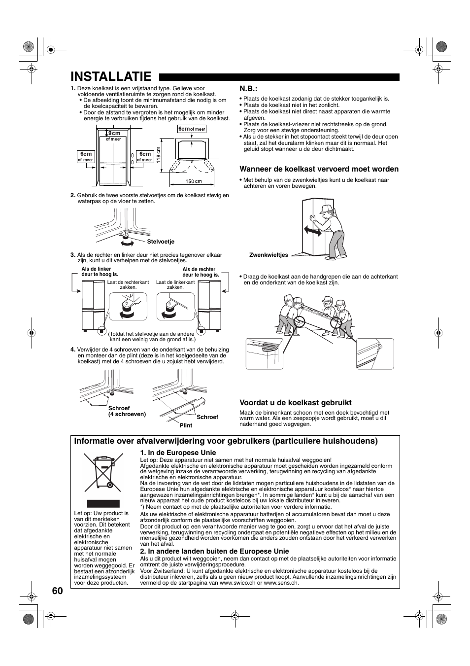 Installatie | Sharp SJ-F78PESL User Manual | Page 60 / 156