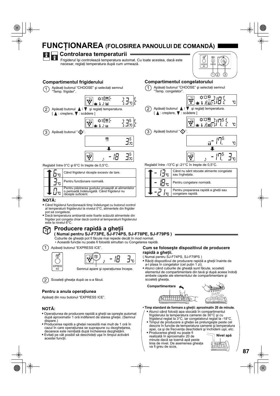 Funcţionarea, Producere rapidă a gheţii | Sharp SJ-F78PESL User Manual | Page 87 / 156