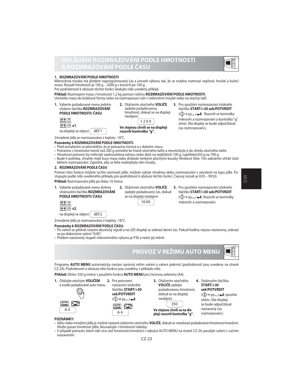 Provoz v režimu auto menu | Sharp R-92STE User Manual | Page 129 / 316