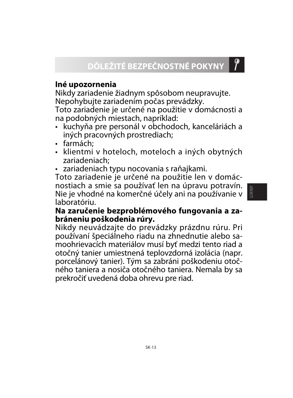 Dôležité bezpečnostné pokyny | Sharp R-92STE User Manual | Page 145 / 316