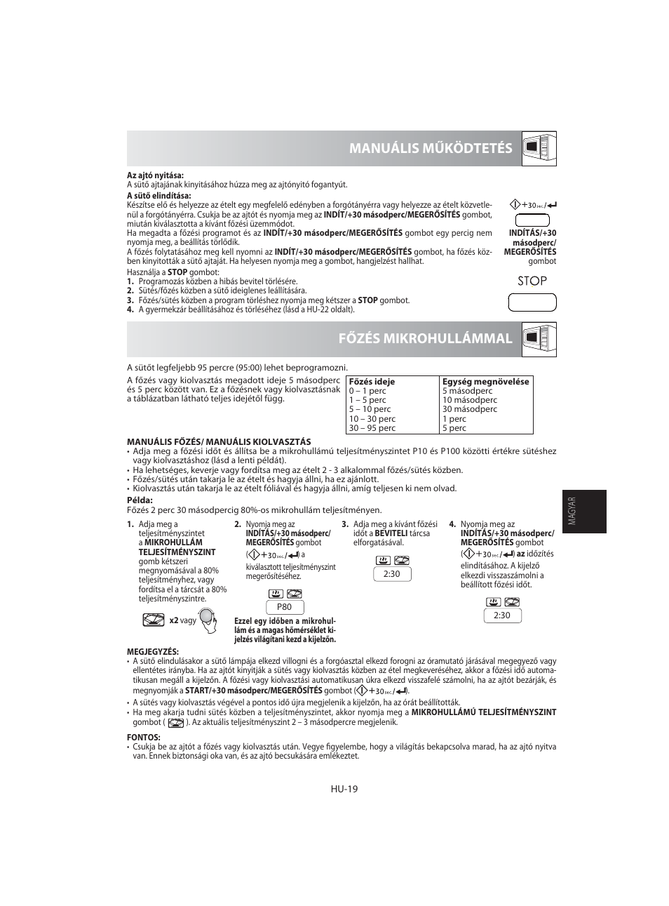 Főzés mikrohullámmal manuális működtetés | Sharp R-92STE User Manual | Page 177 / 316