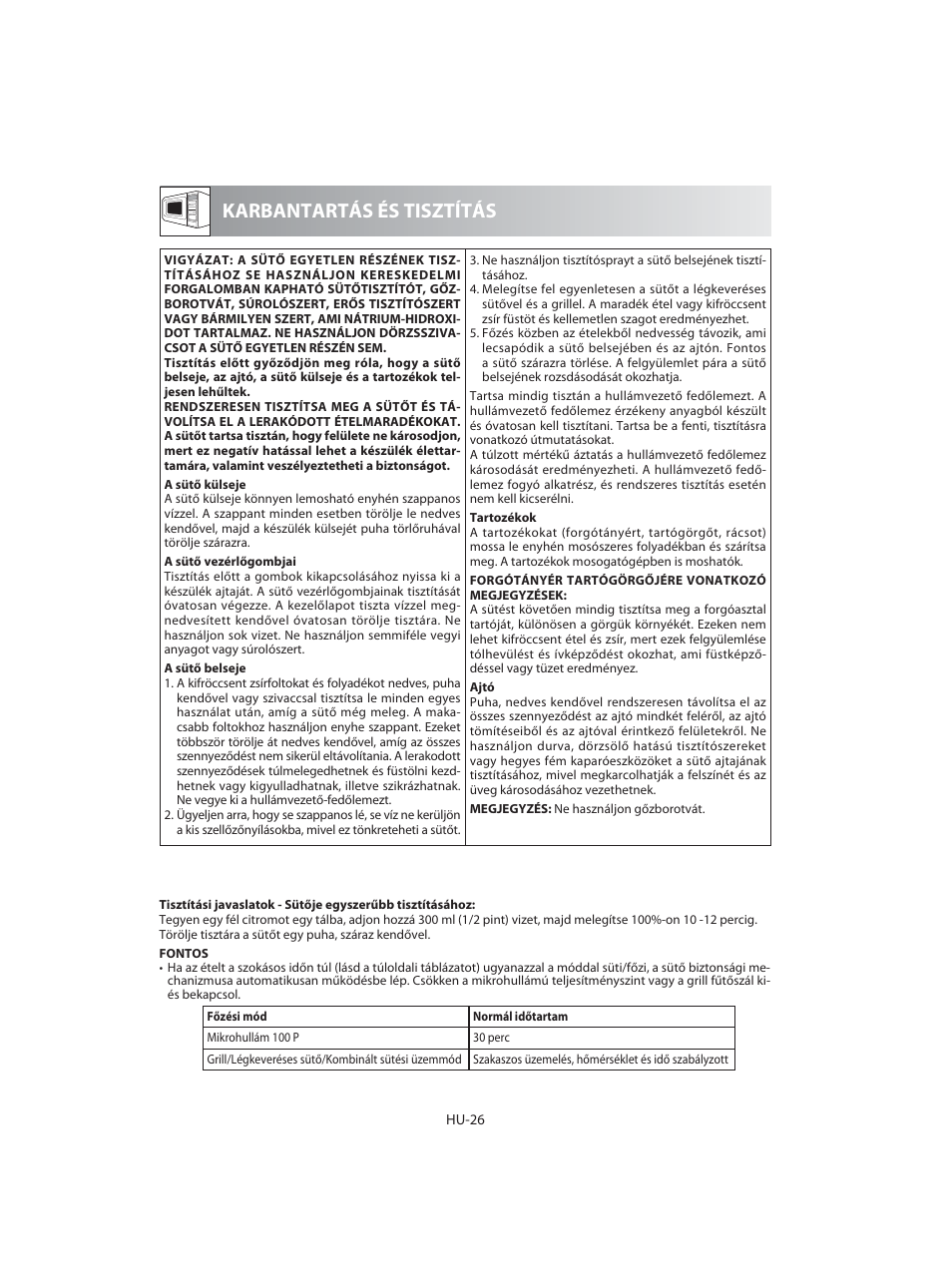 Karbantartás és tisztítás | Sharp R-92STE User Manual | Page 184 / 316