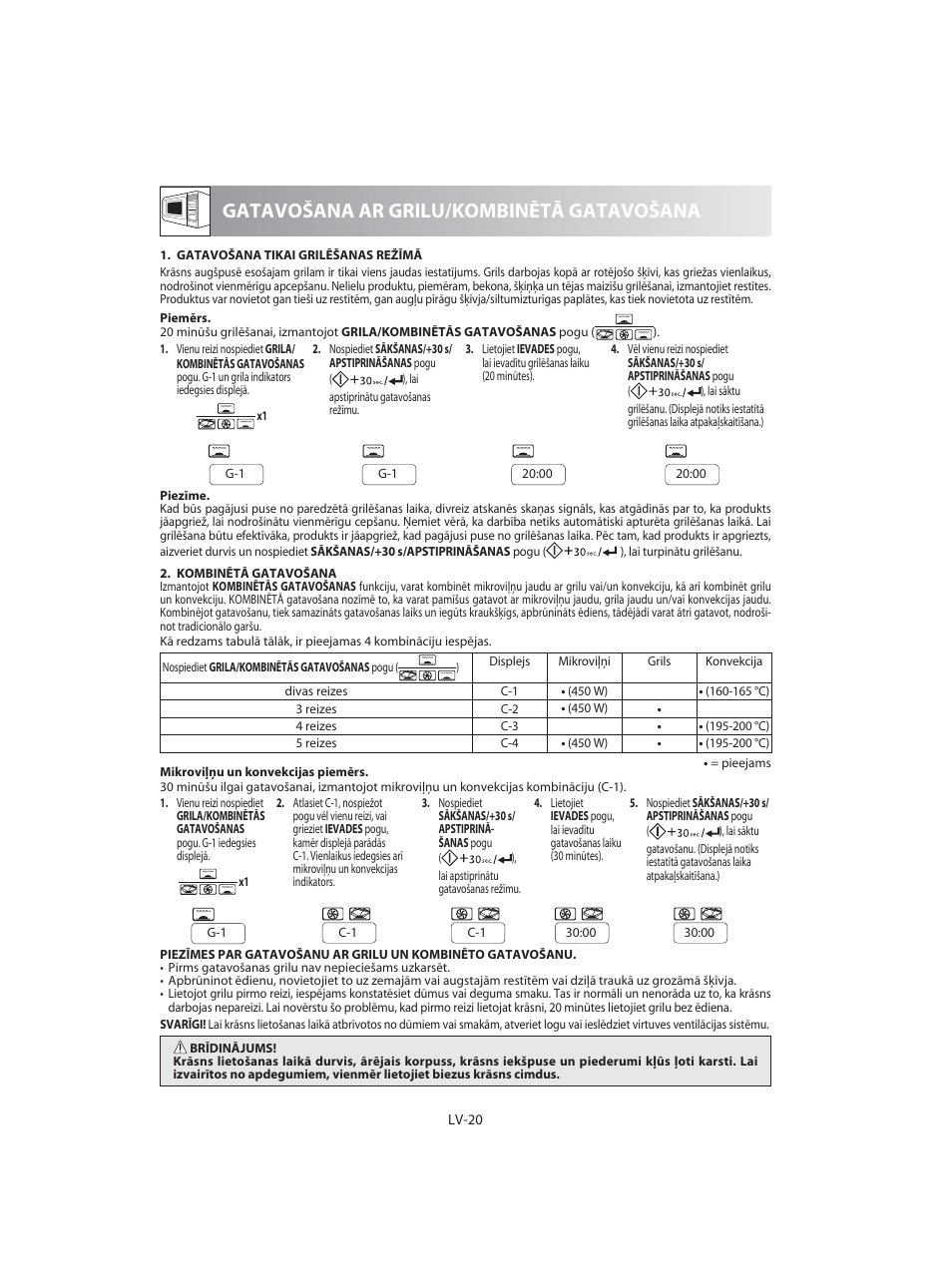 Gatavošana ar grilu/kombinētā gatavošana | Sharp R-92STE User Manual | Page 204 / 316