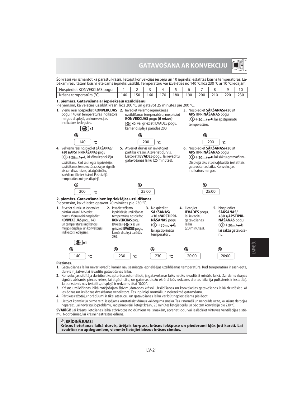 Gatavošana ar konvekciju | Sharp R-92STE User Manual | Page 205 / 316