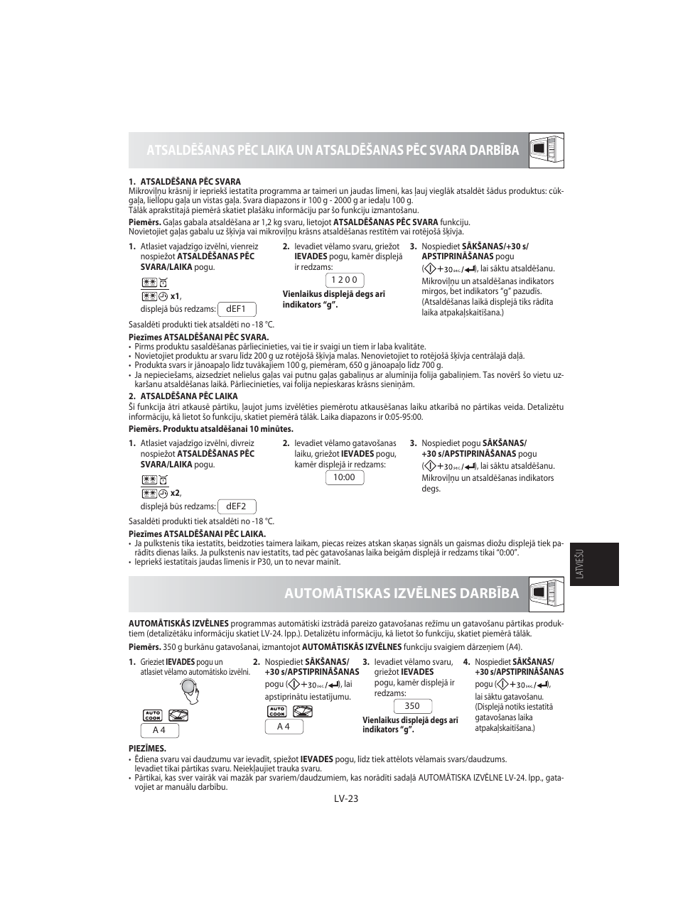 Automātiskas izvēlnes darbība | Sharp R-92STE User Manual | Page 207 / 316