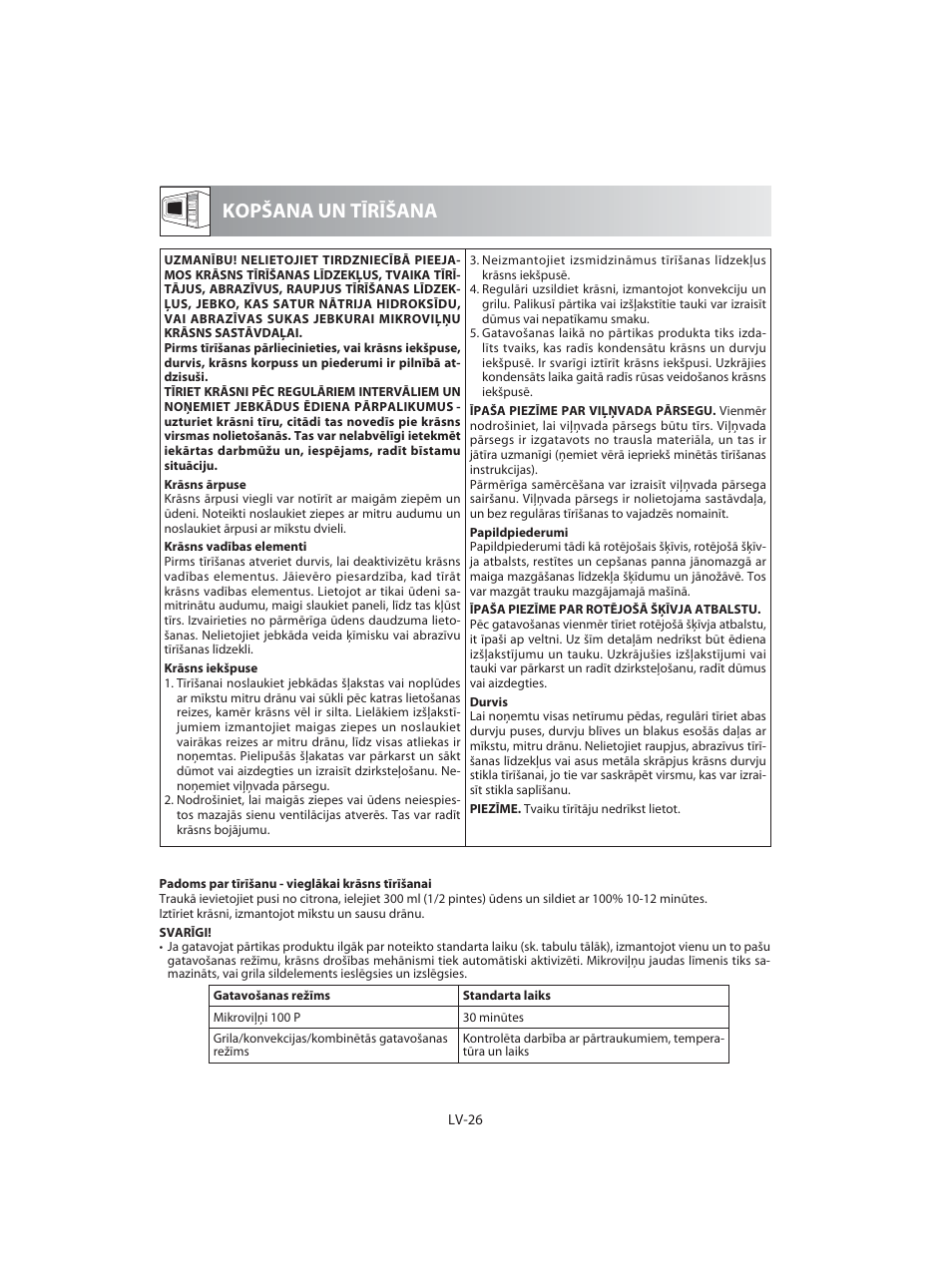 Kopšana un tīrīšana | Sharp R-92STE User Manual | Page 210 / 316