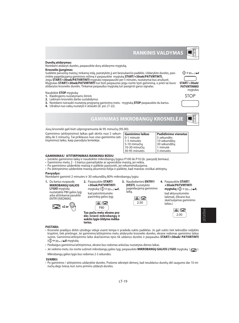 Gaminimas mikrobangų krosnelėje rankinis valdymas | Sharp R-92STE User Manual | Page 229 / 316