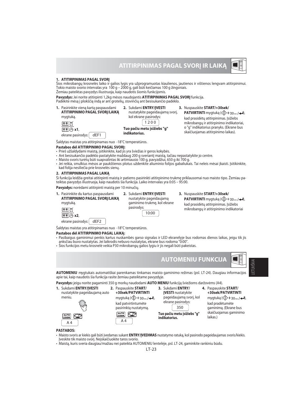 Atitirpinimas pagal svorį ir laiką, Automeniu funkcija | Sharp R-92STE User Manual | Page 233 / 316