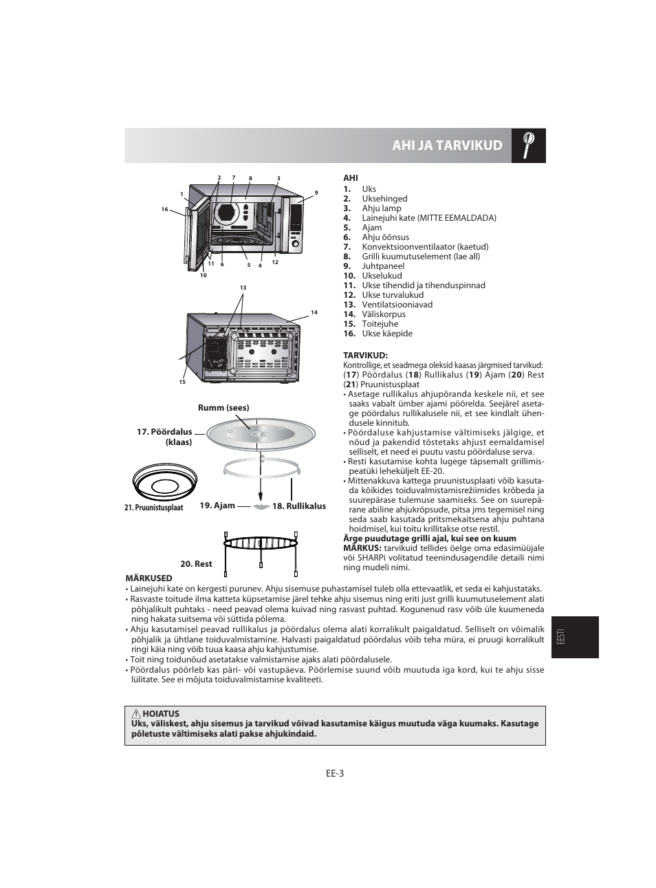Ahi ja tarvikud | Sharp R-92STE User Manual | Page 239 / 316