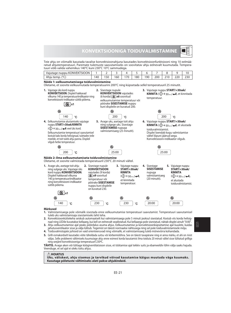 Konvektsiooniga toiduvalmistamine | Sharp R-92STE User Manual | Page 257 / 316