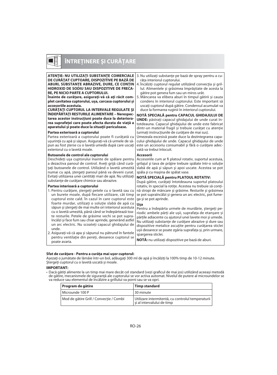 Întreţinere şi curăţare | Sharp R-92STE User Manual | Page 314 / 316