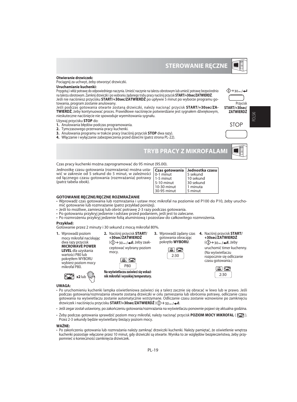 Tryb pracy z mikrofalami sterowanie ręczne | Sharp R-92STE User Manual | Page 47 / 316