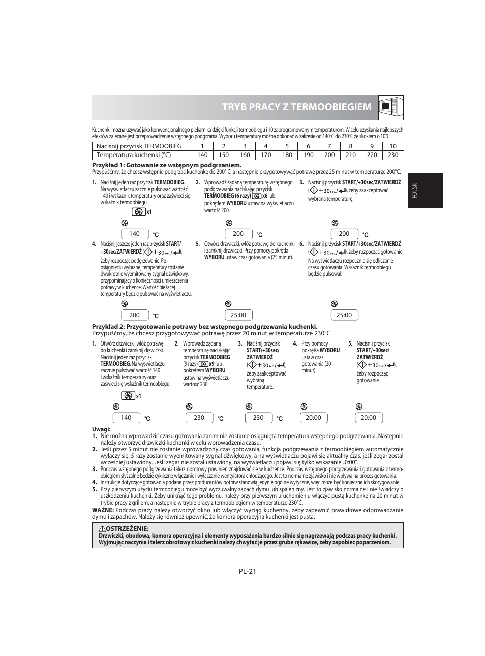 Tryb pracy z termoobiegiem | Sharp R-92STE User Manual | Page 49 / 316