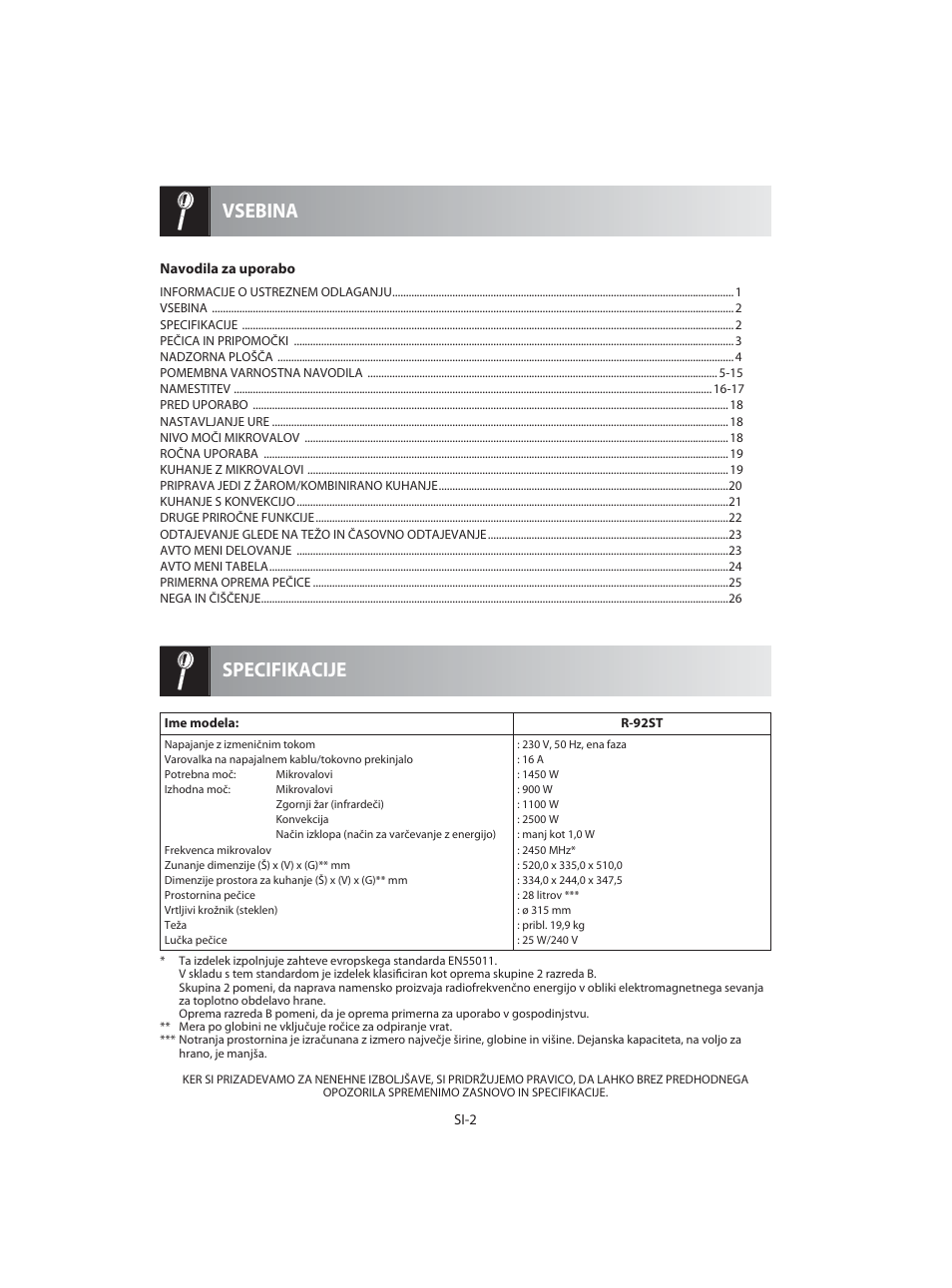 Specifikacije vsebina | Sharp R-92STE User Manual | Page 82 / 316