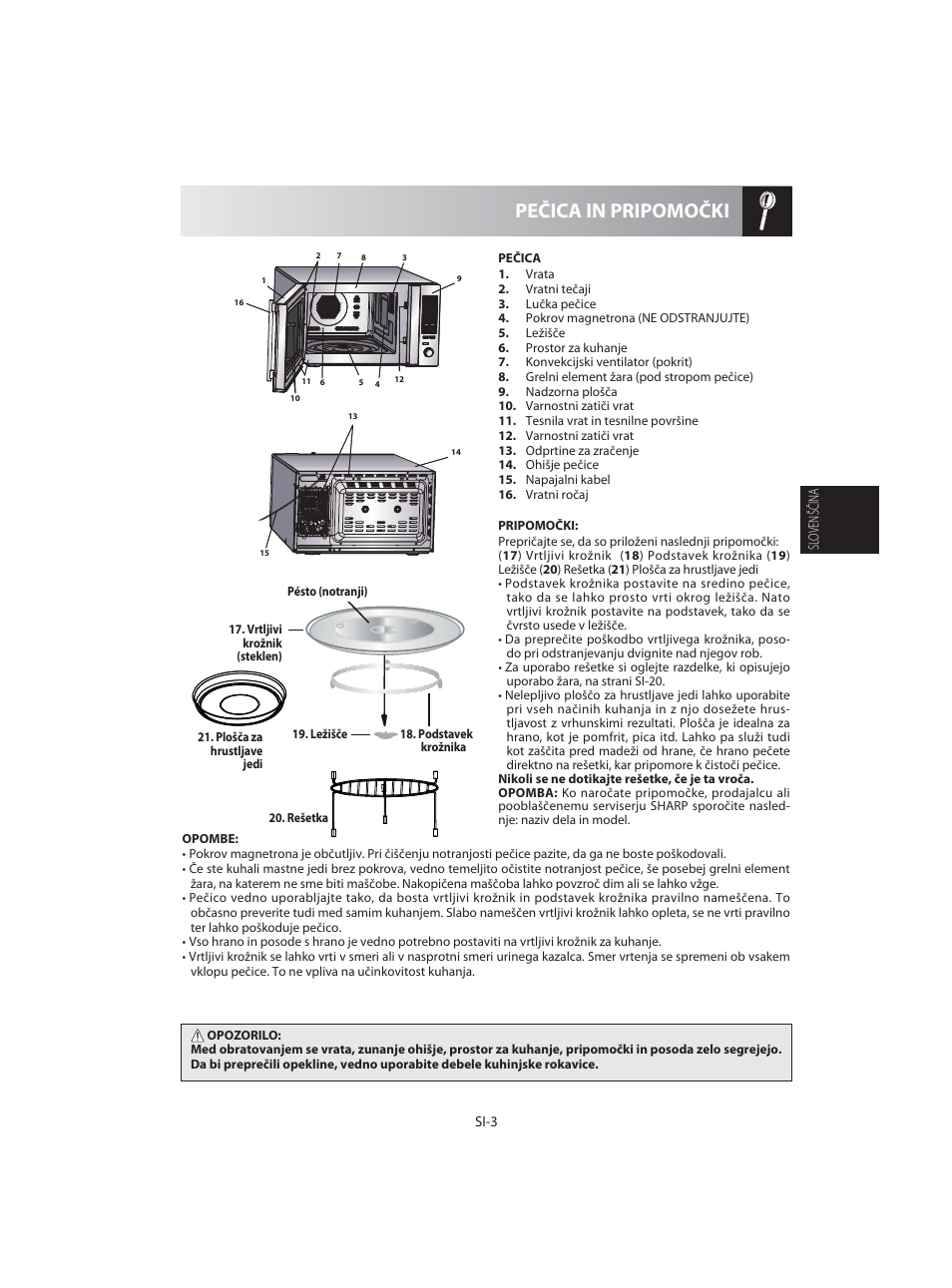 Pečica in pripomočki | Sharp R-92STE User Manual | Page 83 / 316